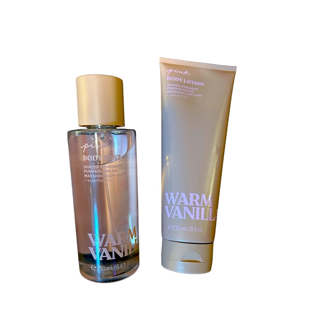 Victoria Secret Pink Warm Vanilla Full size body mist spray lotion set